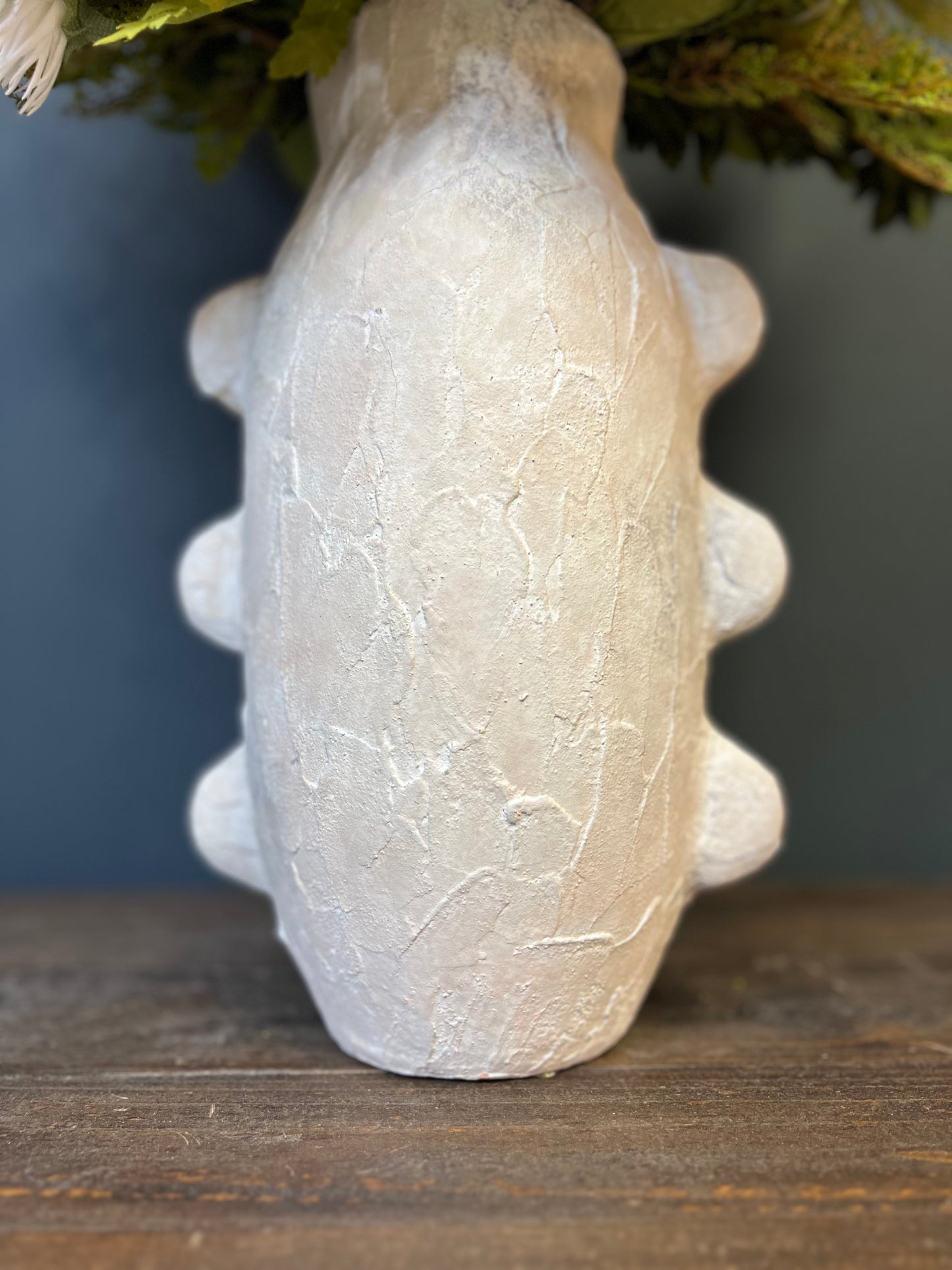 Ceramic Bubble Vase With Large Peach Poppies and Cone Hydrangeas