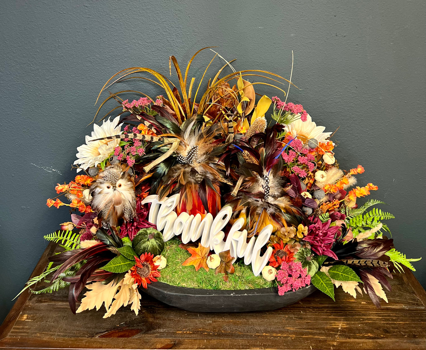 Fall Feather Pumpkin Centerpiece