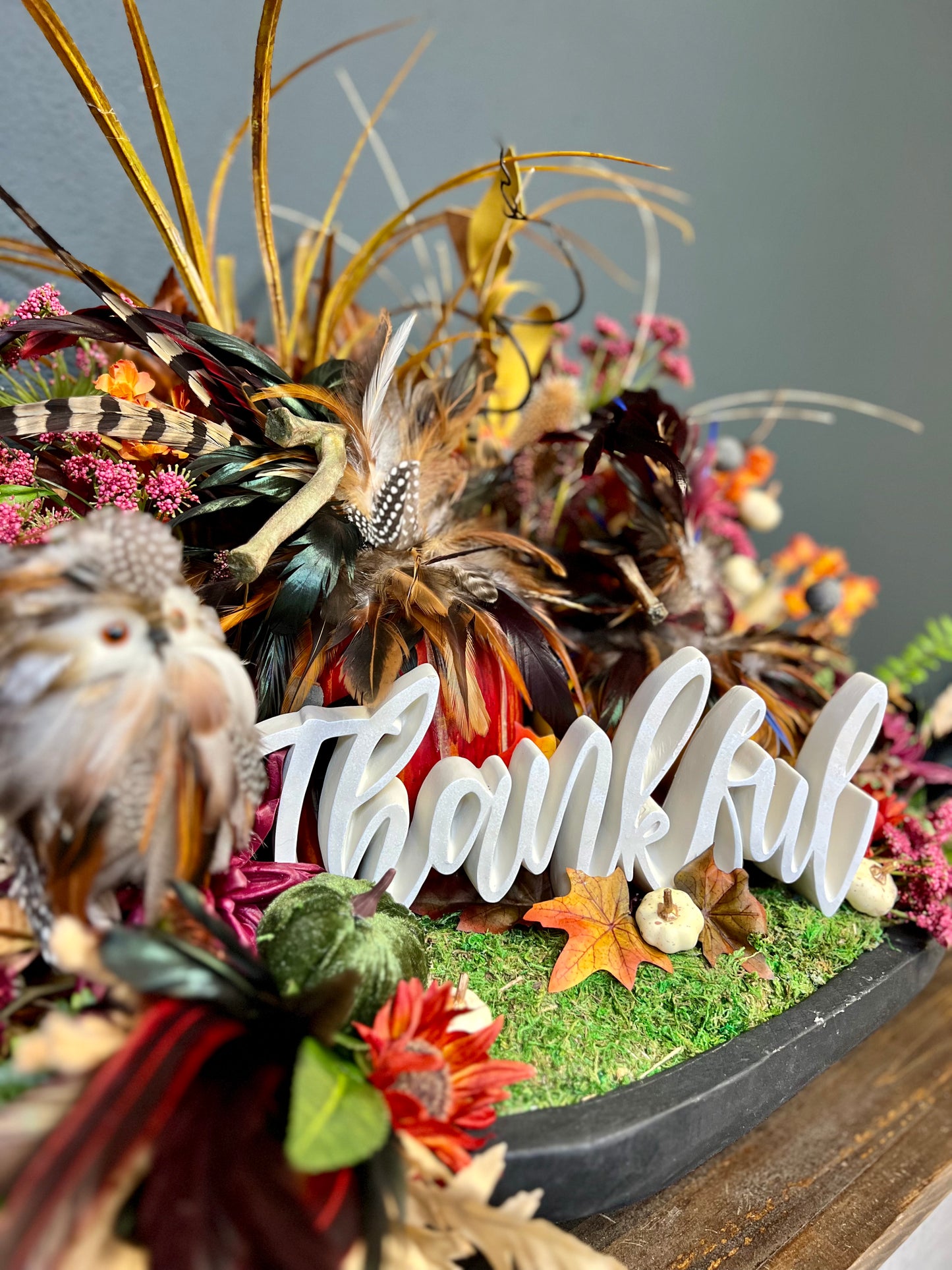 Fall Feather Pumpkin Centerpiece