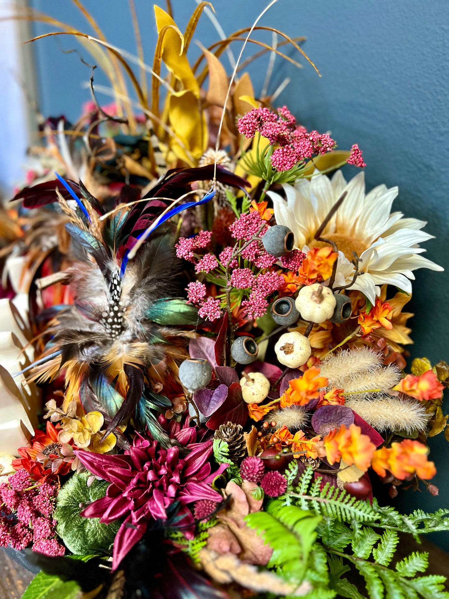 Fall Feather Pumpkin Centerpiece