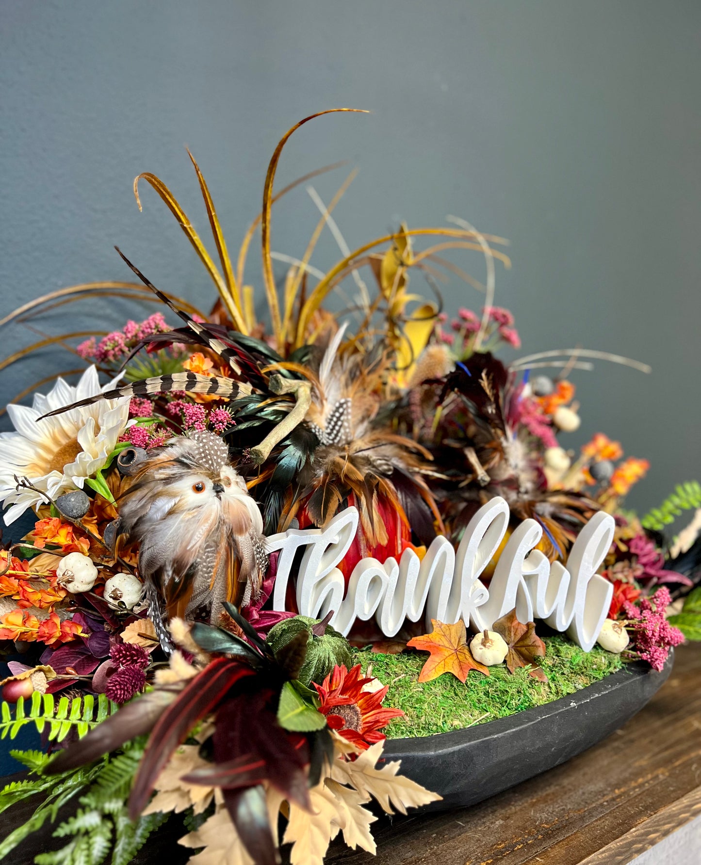 Fall Feather Pumpkin Centerpiece