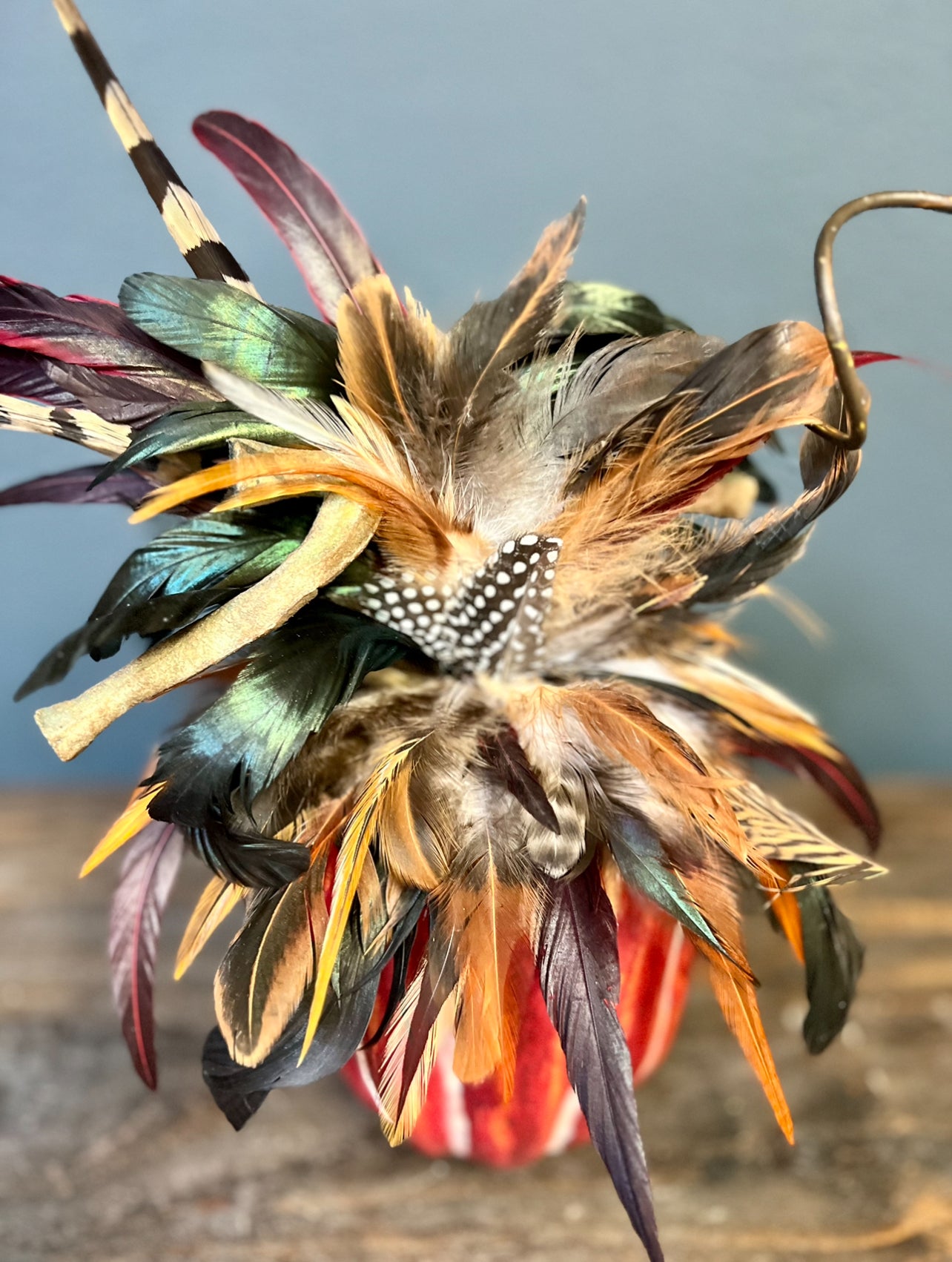 Fall Feather Pumpkin Centerpiece