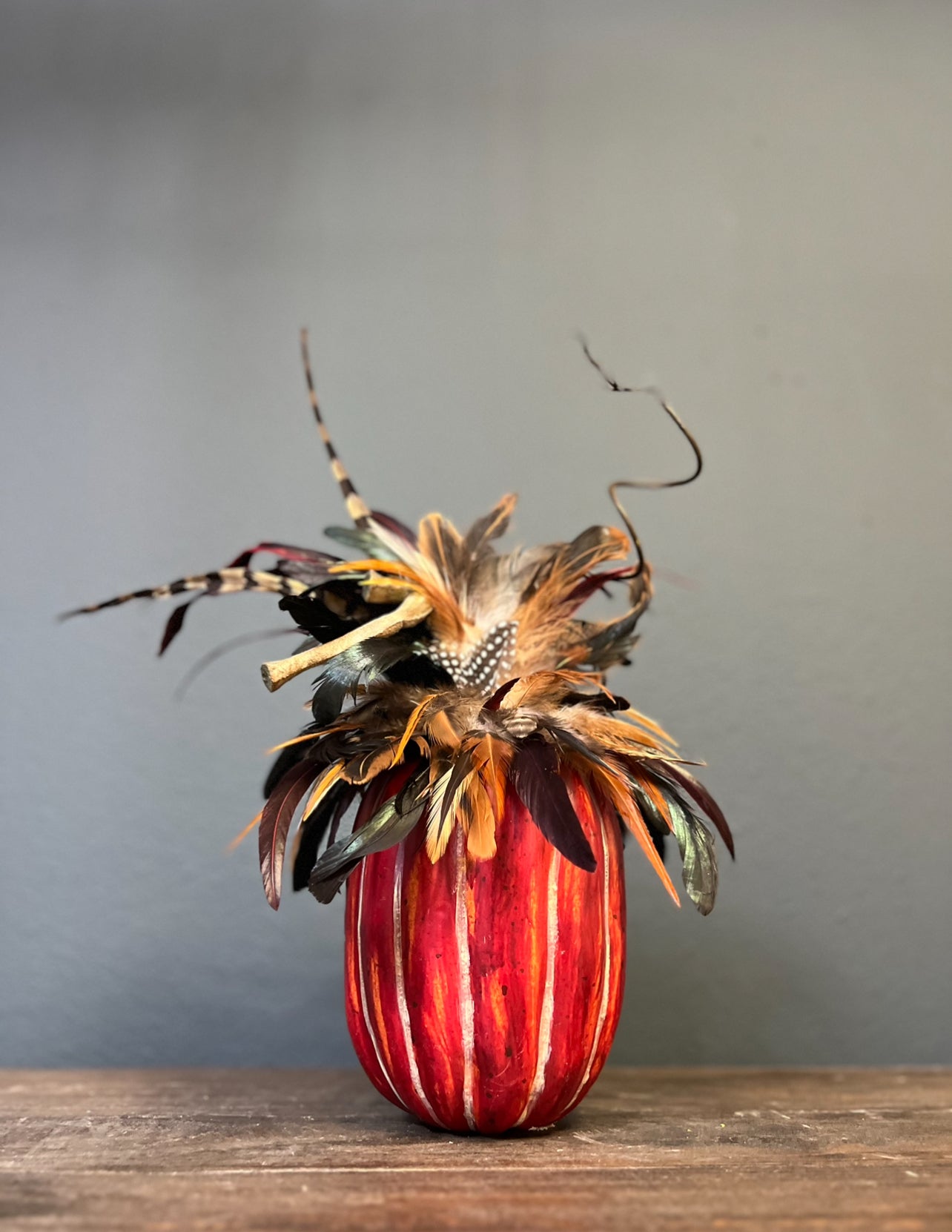 Fall Feather Pumpkin Centerpiece