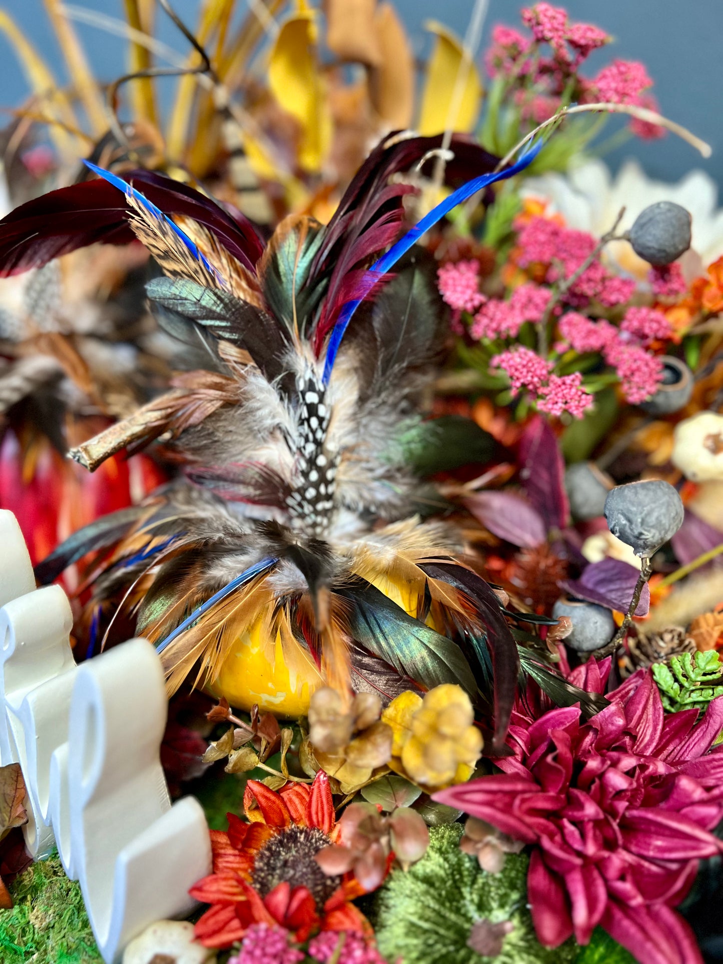 Fall Feather Pumpkin Centerpiece