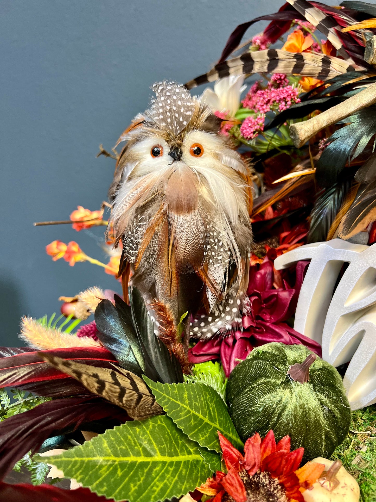 Fall Feather Pumpkin Centerpiece