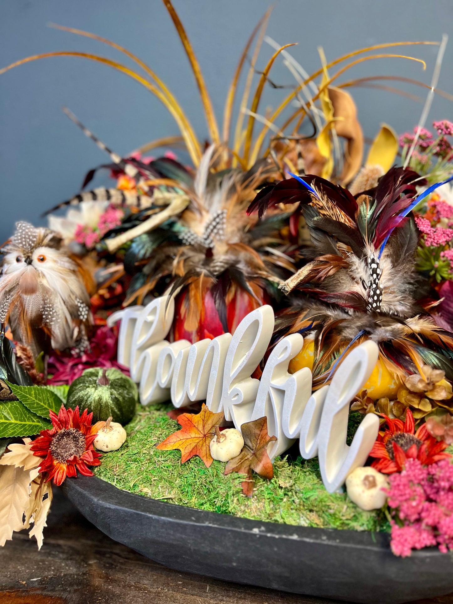 Fall Feather Pumpkin Centerpiece