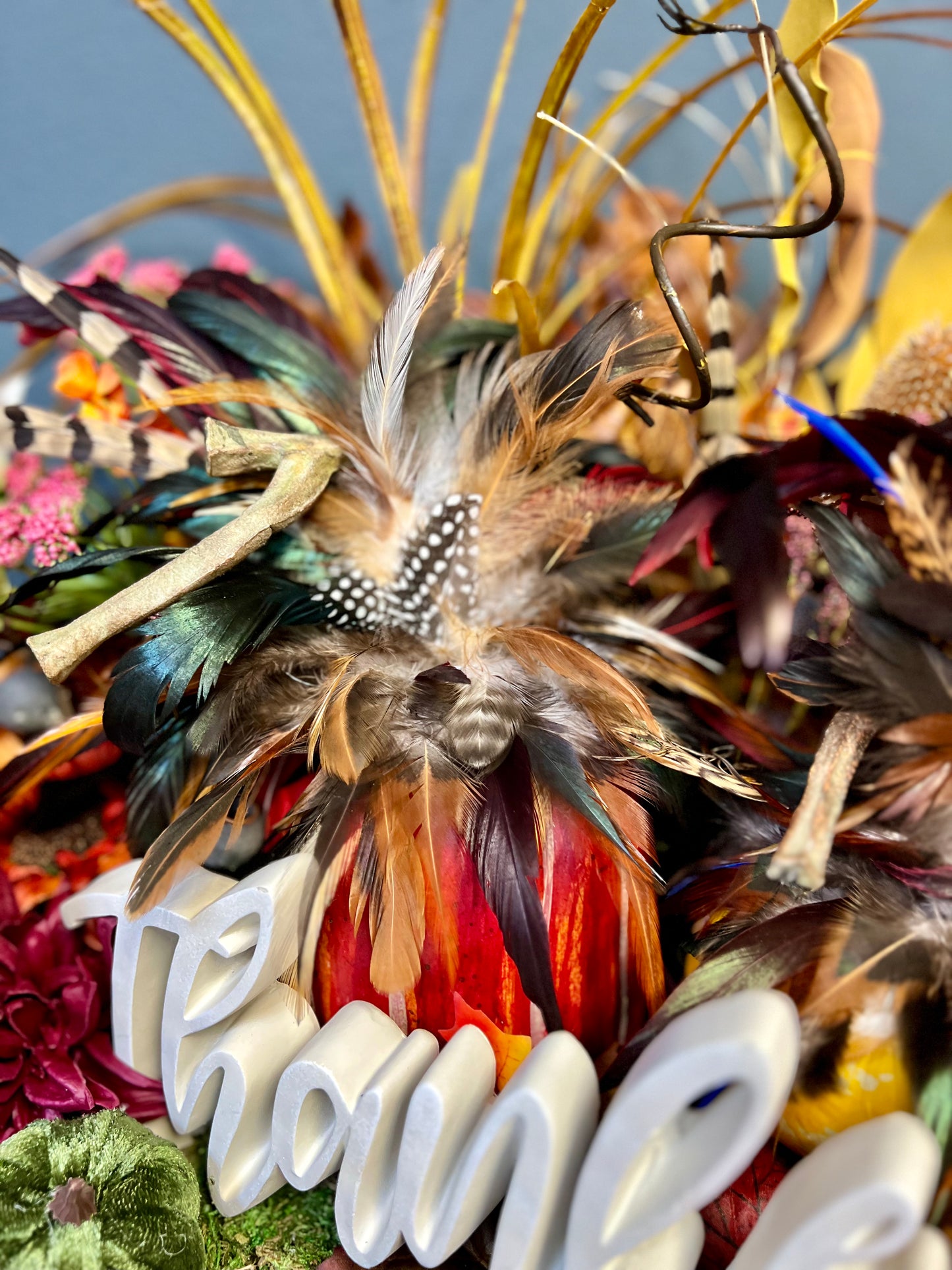 Fall Feather Pumpkin Centerpiece