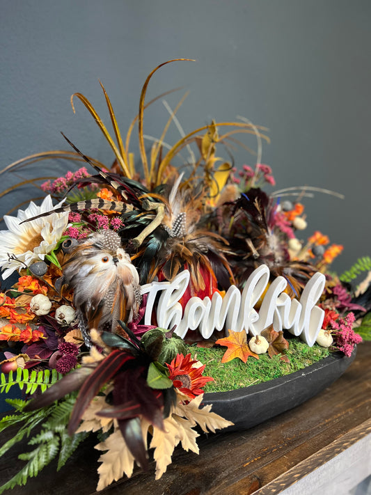 Fall Feather Pumpkin Centerpiece