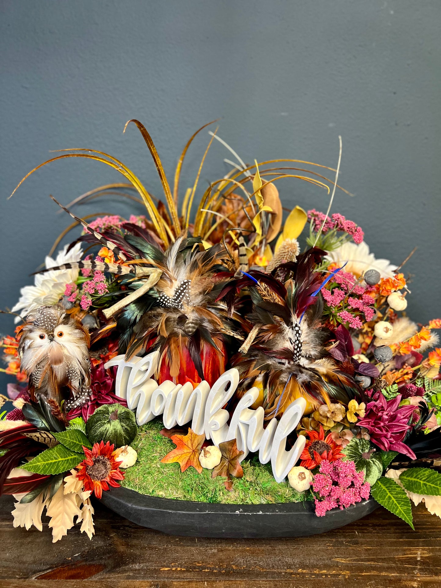 Fall Feather Pumpkin Centerpiece