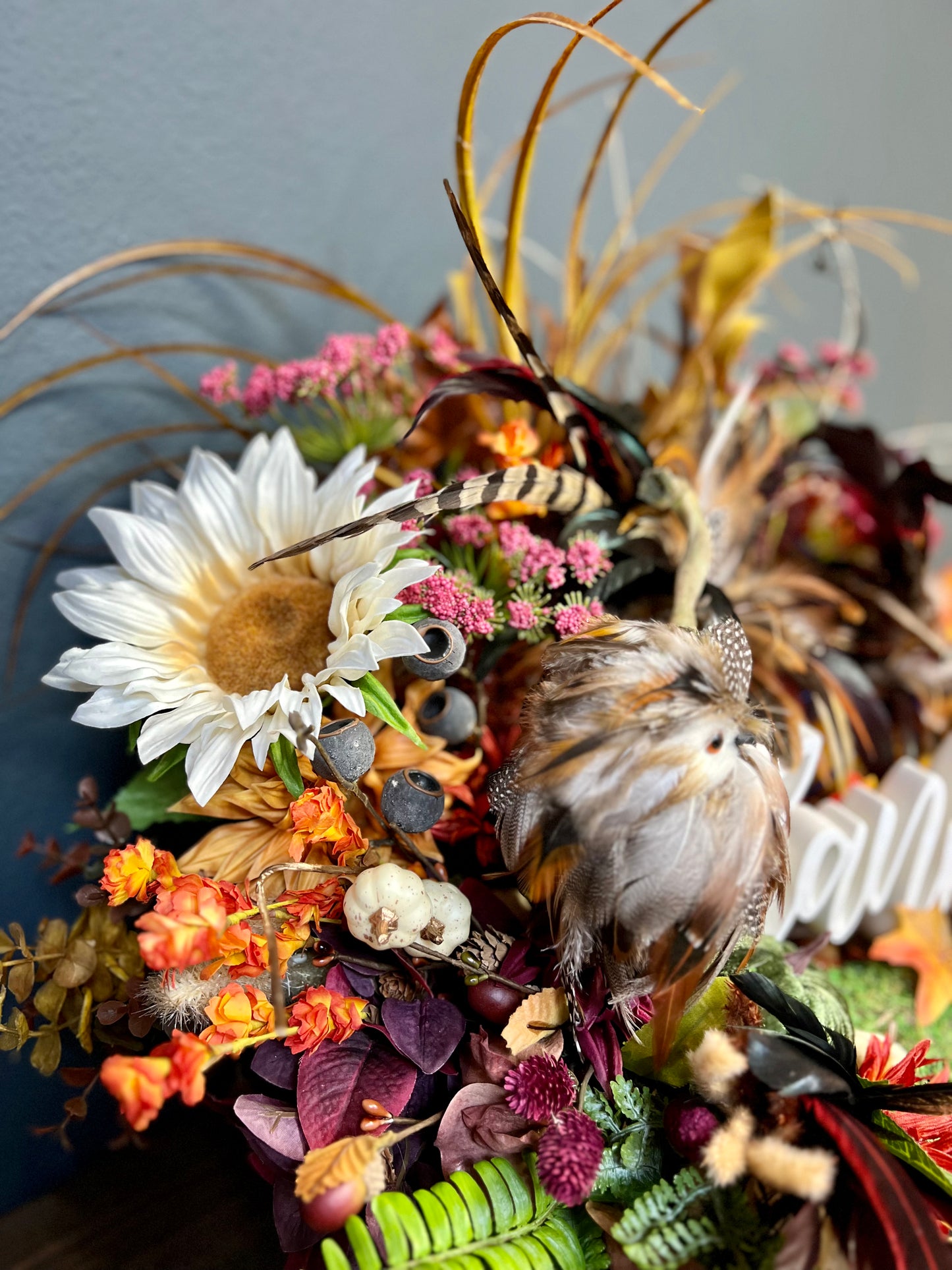 Fall Feather Pumpkin Centerpiece