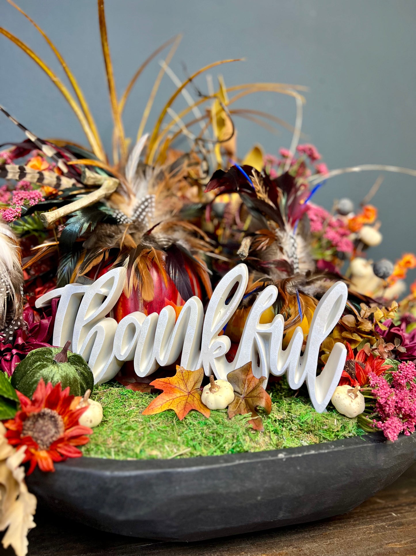 Fall Feather Pumpkin Centerpiece