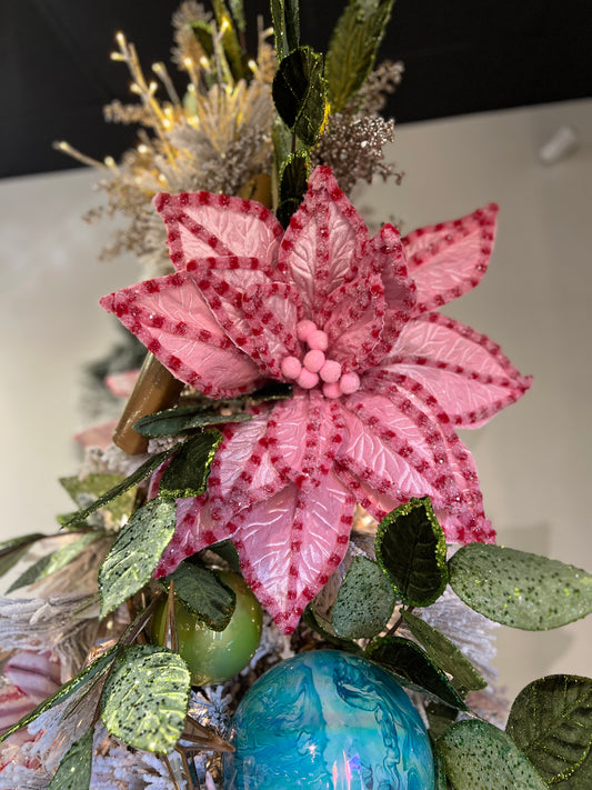 30" Giant Candy Snow Glitter Poinsettia Stem - Pink/Red