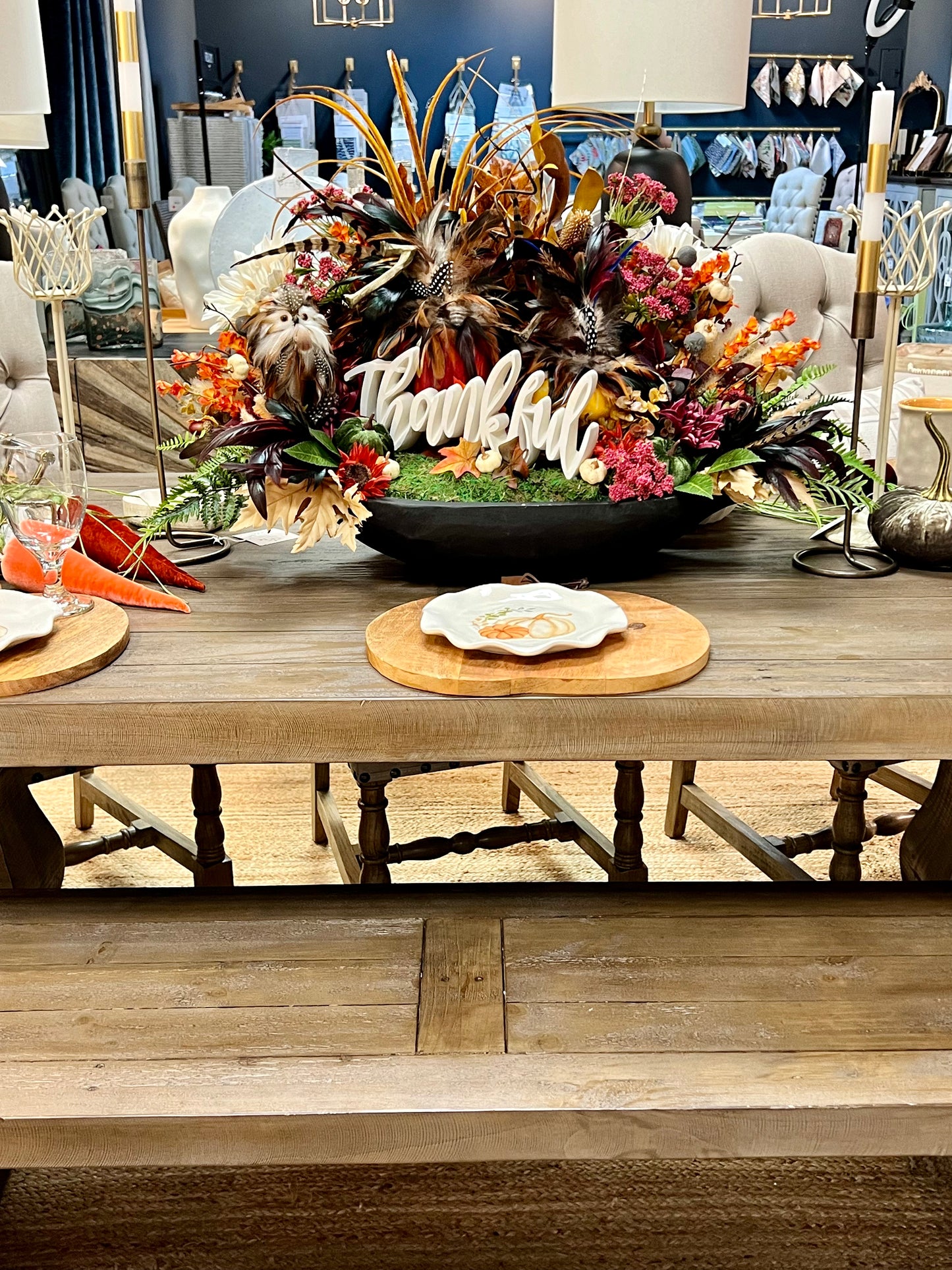 Fall Feather Pumpkin Centerpiece