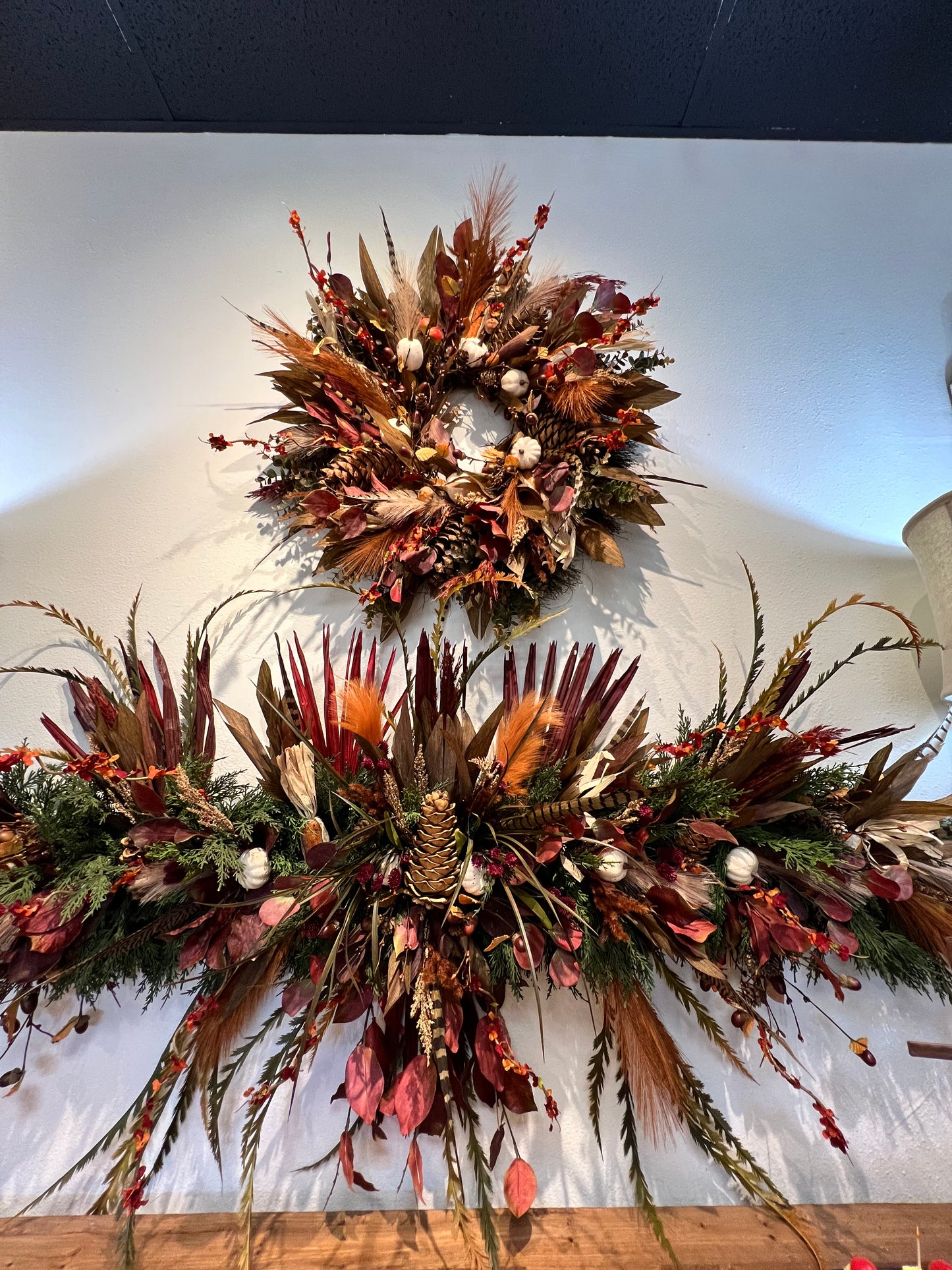 Harvest Feather Garland With Matching Wreath