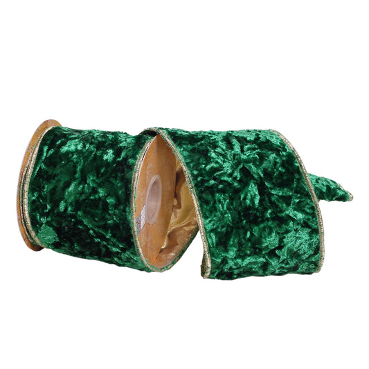 Emerald Crushed Velvet Wired Edge Christmas Ribbon 4" x 5 Yards