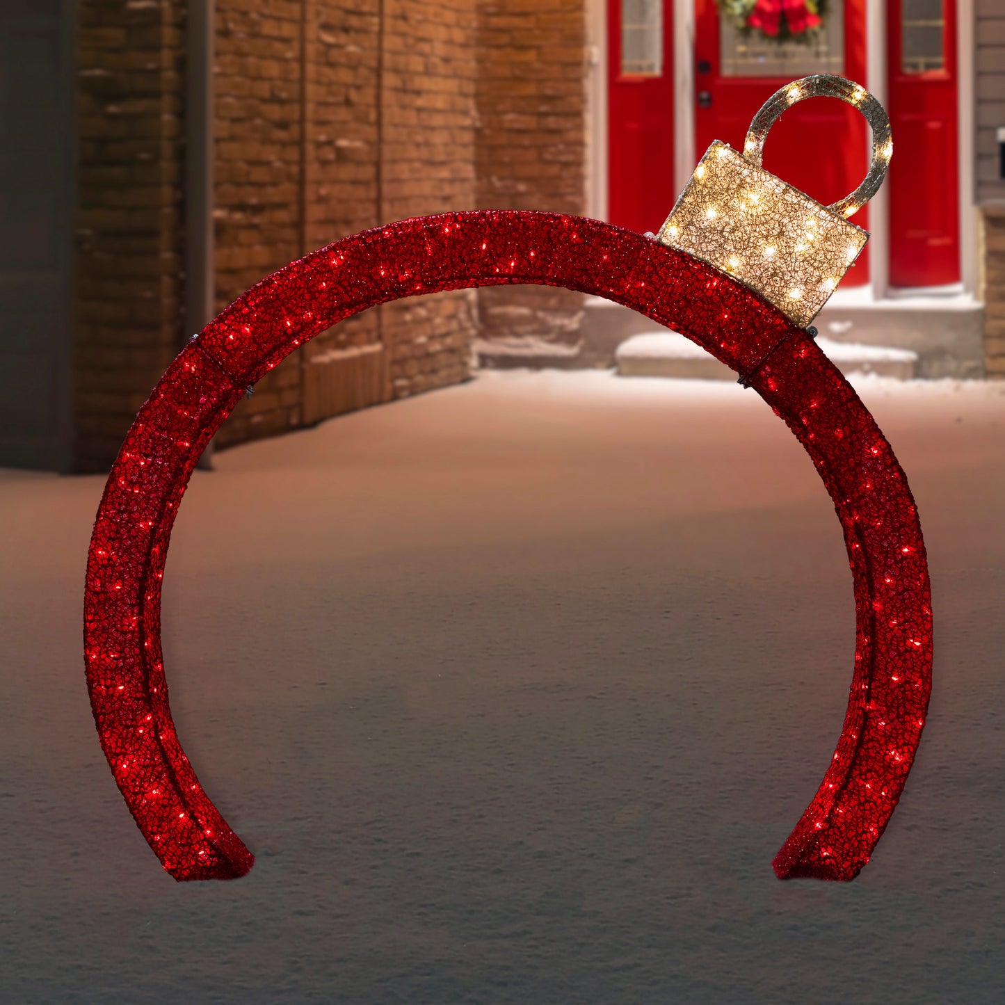 4.25' Red LED Lighted Ornament Arch Outdoor Christmas Decoration - Warm White Lights